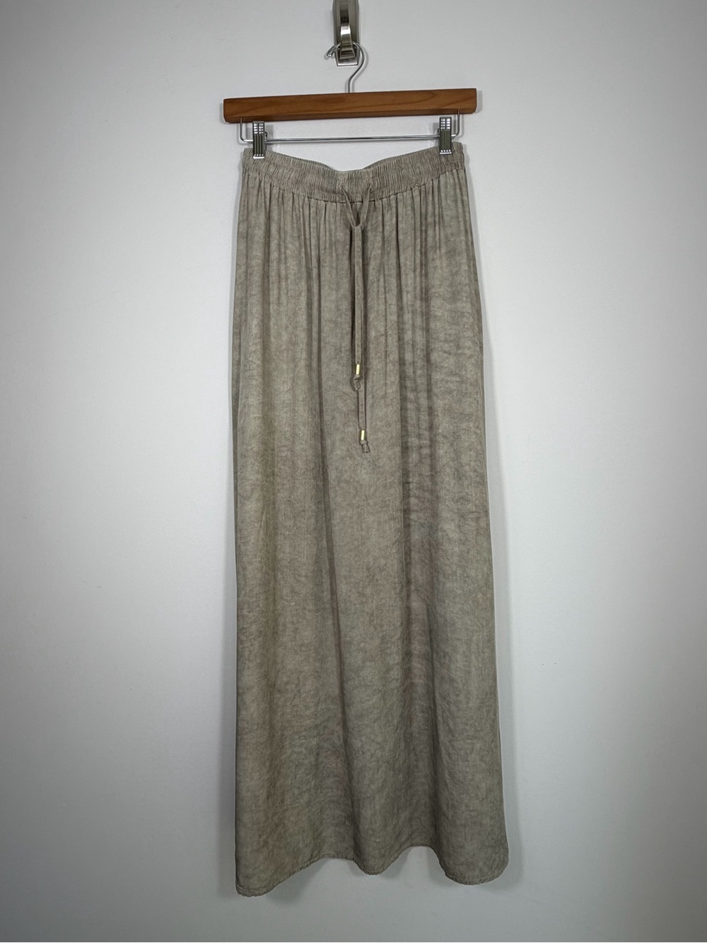 Ronen Chen Taupe Maxi Skirt Drawstring Waist Made in Israel US 8